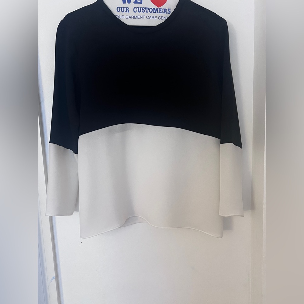 Zara White and Black 3/4 Sleeve Blouse